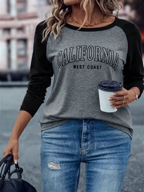 EMERY ROSE Women Plus Size Letter Pattern Color Block Raglan Sleeve ...