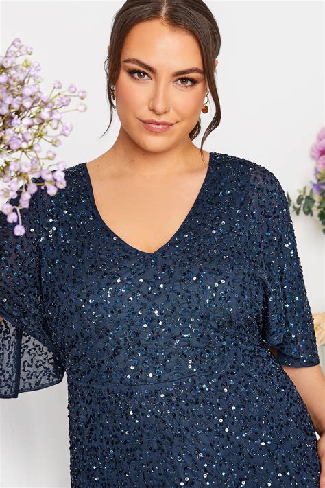 LUXE Plus Size Navy Blue Hand Embellished V-Neck Maxi Dress | Yours ...