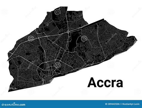 Accra, Ghana Map. Detailed Black Map Of Accra City Poster With Roads ...
