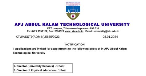 APJ Abdul Kalam Technological University Recruitment 2024: Apply Now ...