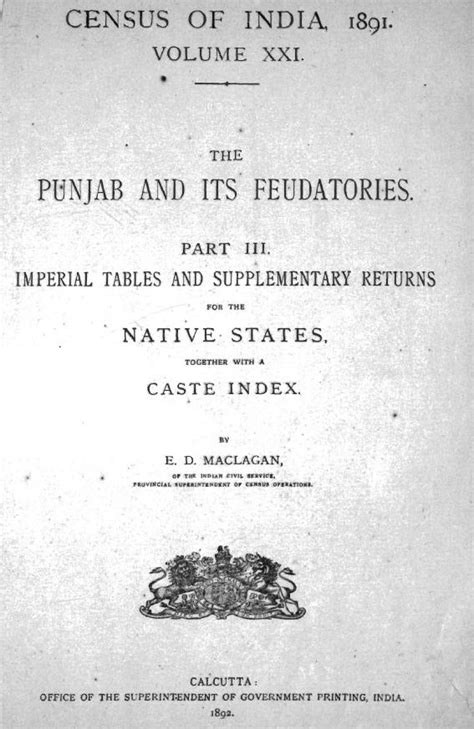 India - Punjab and Its Feudatories, Part-III, Vol-XXI, Punjab - Census 1891