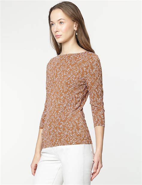 Buy Cotton Rich Leaf Print 3/4 Sleeves T-Shirt at Marks & Spencer