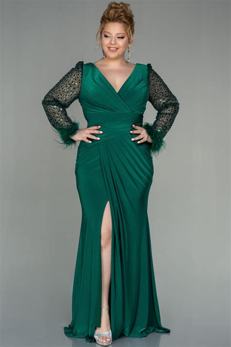 Long Emerald Green Plus Size Evening Dress ABU2930 | Abiyefon.com