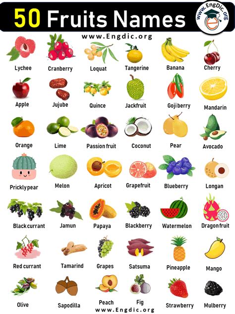 50 Fruit Names List - EngDic
