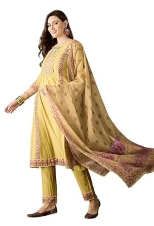 Buy LYMI LABEL Yellow Cotton Blend Zari Sequence Embroidered Kurta With ...