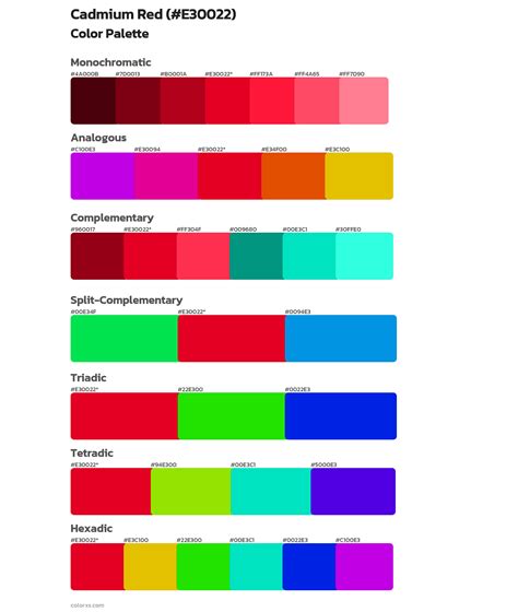 Cadmium Red color palettes - colorxs.com
