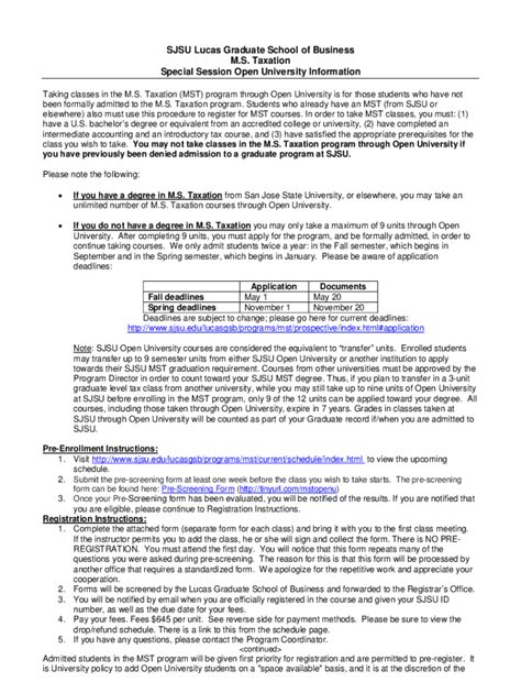 Fillable Online SJSU Lucas Graduate School of Business Business ...