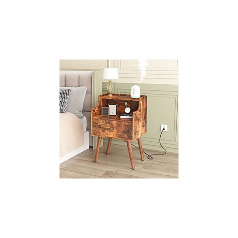 Buy NONGSHIM Nightstand, Side Table with Charging Station, Mid-Century ...