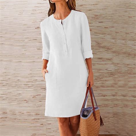 CALAFEBILA Womens Sundresses for Beach Vacation Long Sleeve Solid Color ...