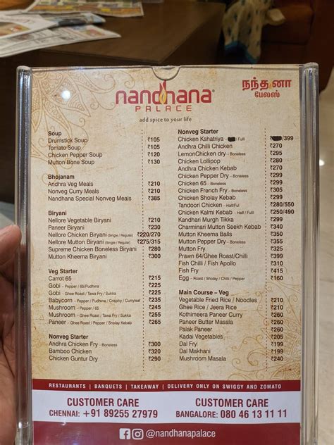 Menu at Nandhana Palace - Andhra Style Restaurant, Chennai