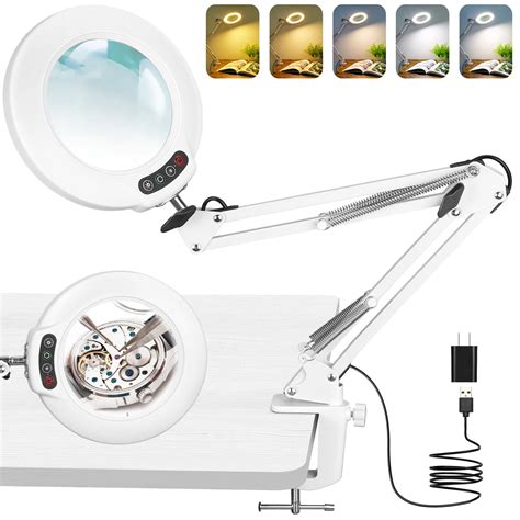 IVMAIE 10X Magnifying Glass with Light and Clamp, LED Desk Lamp with ...