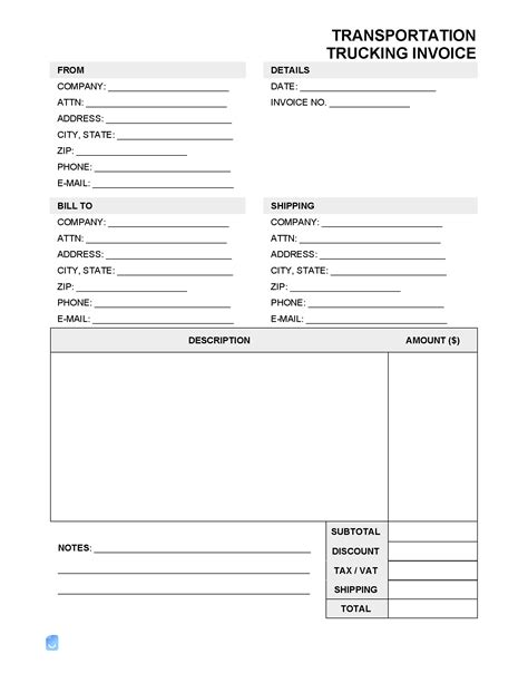 Transportation Invoice Template PDF 的图像结果