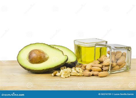 Good Fats Diet (avocado, Dry Fruits and Oil) Stock Image - Image of ...