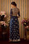 Buy Blue Organza, Georgette, Brocade Zari, Floral Stripe Woven Anarkali ...