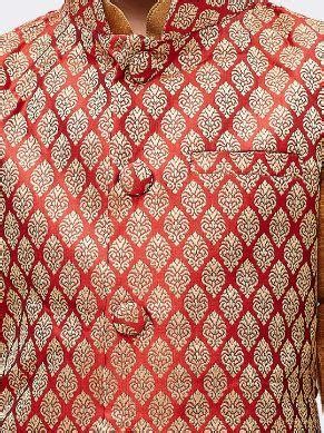 Boys Silk Cotton Kurta Waistcoat Set in Gold | VASTRAMAY – vastramay