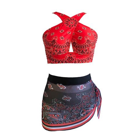 WREESH Womens Bikini Set with Sarong Bathing Suit Beach Cover Up Wrap ...
