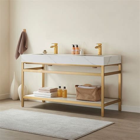 Vinnova 60-in Brushed Gold Stainless Steel Undermount Double Sink ...