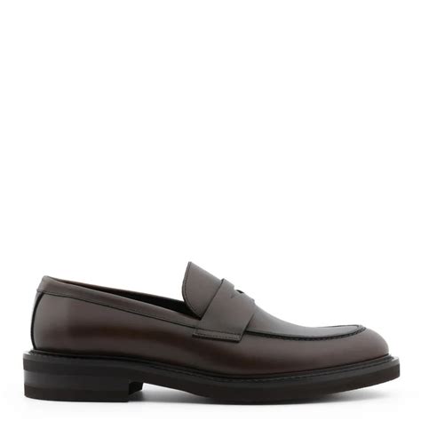 Men Classic Penny Solid Brown Leather Loafers