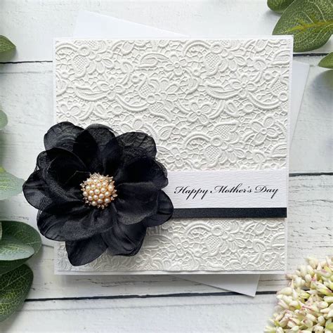 Handmade Mother’s Day Card. Black Flower Design By Little Sentiments