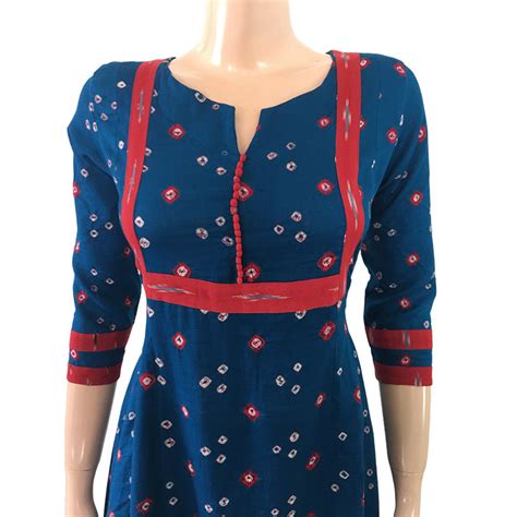 Bandhani Cotton Paneled Kurta with Ikat Patches & Potli Button Details ...