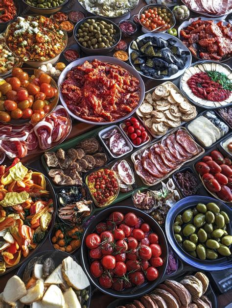 Rich assortment of traditional Spanish cuisine with bold savory flavors ...