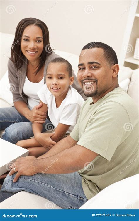 Happy African American Mother Father Son Family Stock Image - Image of ...