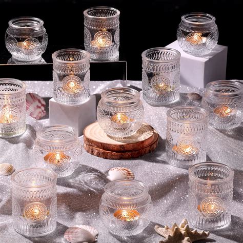Amazon.com: DARJEN 12Pcs Clear Votive Candle Holders - Round Glass ...