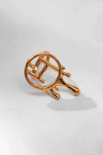 Buy Gold Plated Drip Oh Monogram Ring by Outhouse Online at Aza Fashions.
