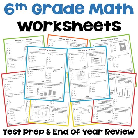 6th Grade Math Review Worksheets: Test Prep (printable) - Etsy