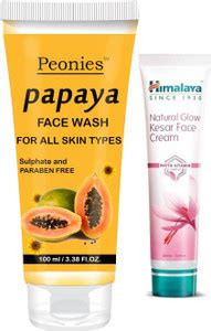 HIMALAYA Natural Glow Kesar Face Cream 25g & Peonies Papaya Face Wash ...