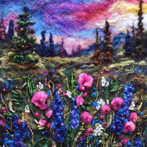 "Flowers Along the Way" needle-felted wool art | Felt art, Wool art ...