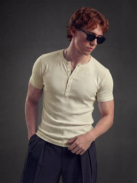 Acid Washed Ribbed Henley Short Sleeves Tshirt | Buy Mens Tshirt ...