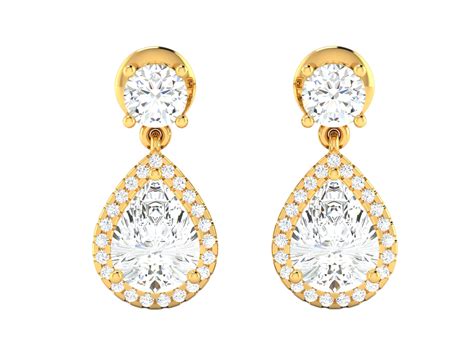 Luxury 14K Yellow Gold Halo Lab Diamond Teardrop Earrings for Women ...