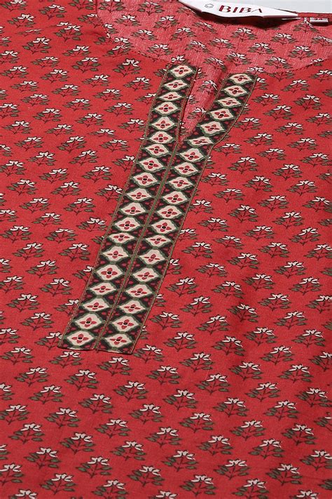 Red Cotton Straight Kurta Palazzo Suit Set