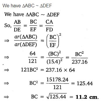 Let ∆ABC ~ ∆DEF and their areas be, respectively, 64 cm2 and 121 cm2 ...