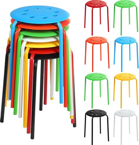 Macarrie 8 Pack Stacking Stools, Round, Multicolor, Contemporary Style ...