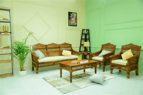 Buy Maharaja Royal Sheesham Sofa Set (Natural Finish) Online | Sri ...