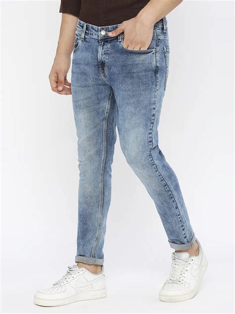 Spykar Men Light Blue Cotton Stretch Slim Fit Tapered Length Clean Look ...