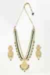 Buy Green Pearls And Kundan Hand Embellished Long Pendant Necklace Set ...