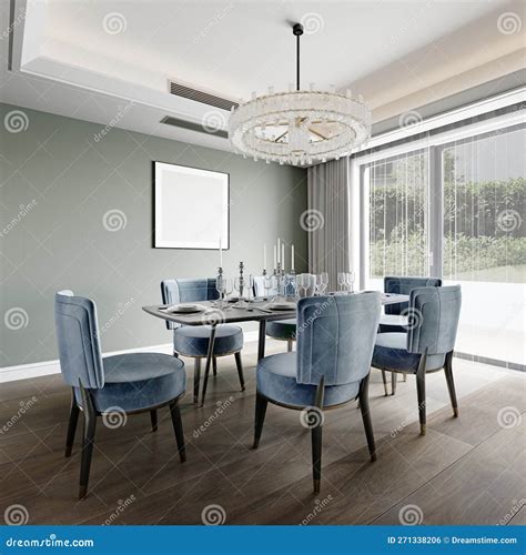 Dining in a Modern Living Room with a Trendy Six-person Dining Table ...