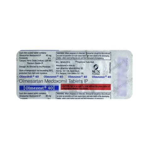 OLMEZEST 40MG TABLET 10'S : View Price, Combination and Alternatives ...