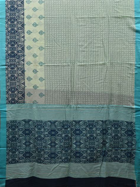 Light Blue Printed Cotton Handloom Saree with One Side Border Design o ...