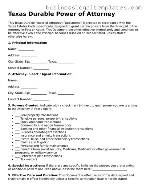 Prepare a Valid Texas Durable Power of Attorney With Our Printable Form