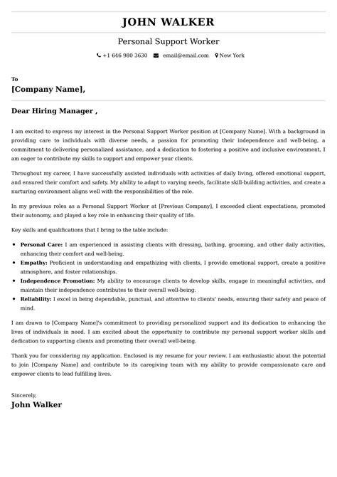 Personal Support Worker Cover Letter Examples South Africa