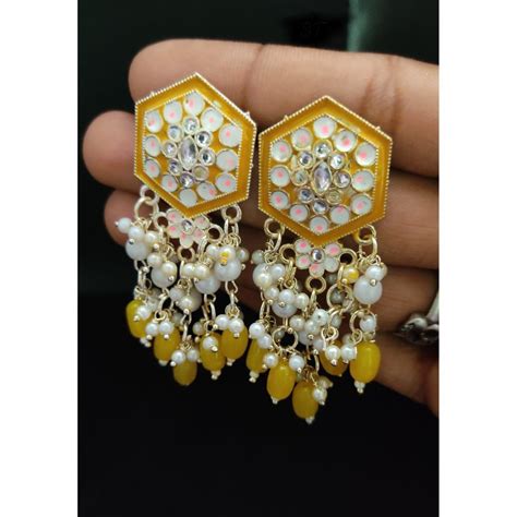 Akruti Collection Gold Plated Meenakari Dangler Earrings – JewelEMarket