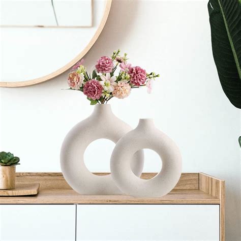 Buy DHYXZCA White Circle Ceramic Vase for Decor, Circular Matte Hollow ...