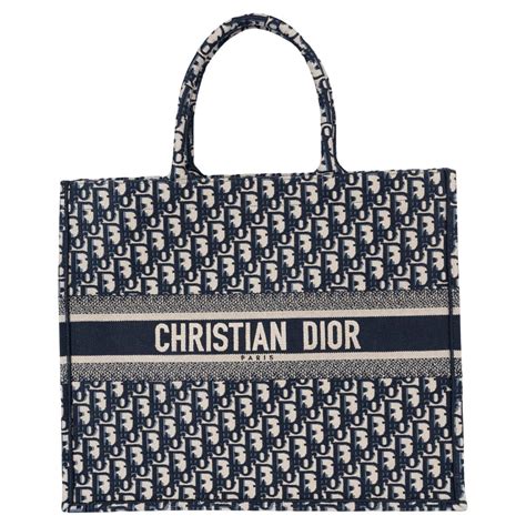 CHRISTIAN DIOR navy blue Oblique canvas LARGE BOOK TOTE Bag For Sale at ...