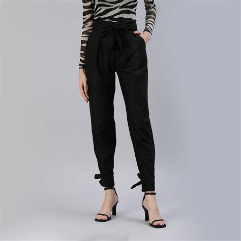 Buy Latest Waist Tie Pleated Trousers In Black In India | Londonrag.In