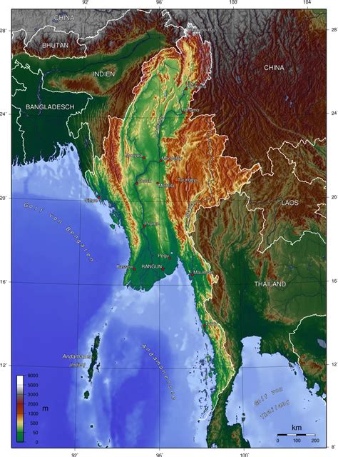 缅甸地形图 - 缅甸地图 - 地理教师网