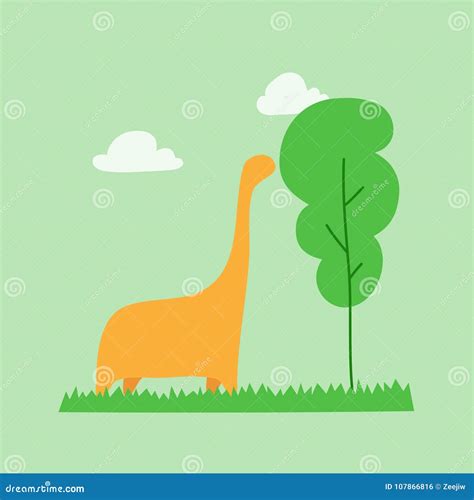 Cute Dinosaur Eating Plant. Cartoon Card Stock Vector - Illustration of ...
